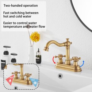 Bathroom Faucet Antique Brass GGStudy 2 Handles 4 Inches Centerset RV Bathroom Vanity Faucet with Drain Assembly and Supply Hose Lavatory Faucet Mixer Double Handle Tap