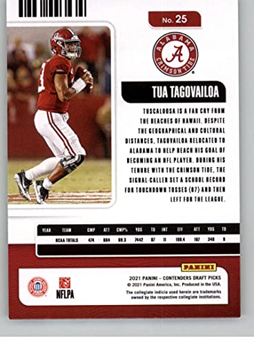 2021 Panini Contenders Draft Season Ticket #25 Tua Tagovailoa Alabama Crimson Tide Football Trading Card