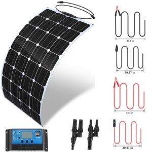 100 watt flexible solar panel kit, wegoodsun 18 volt monocrystalline semi-flexible bendable mono off-grid charger for rv, yachts, car, trailers