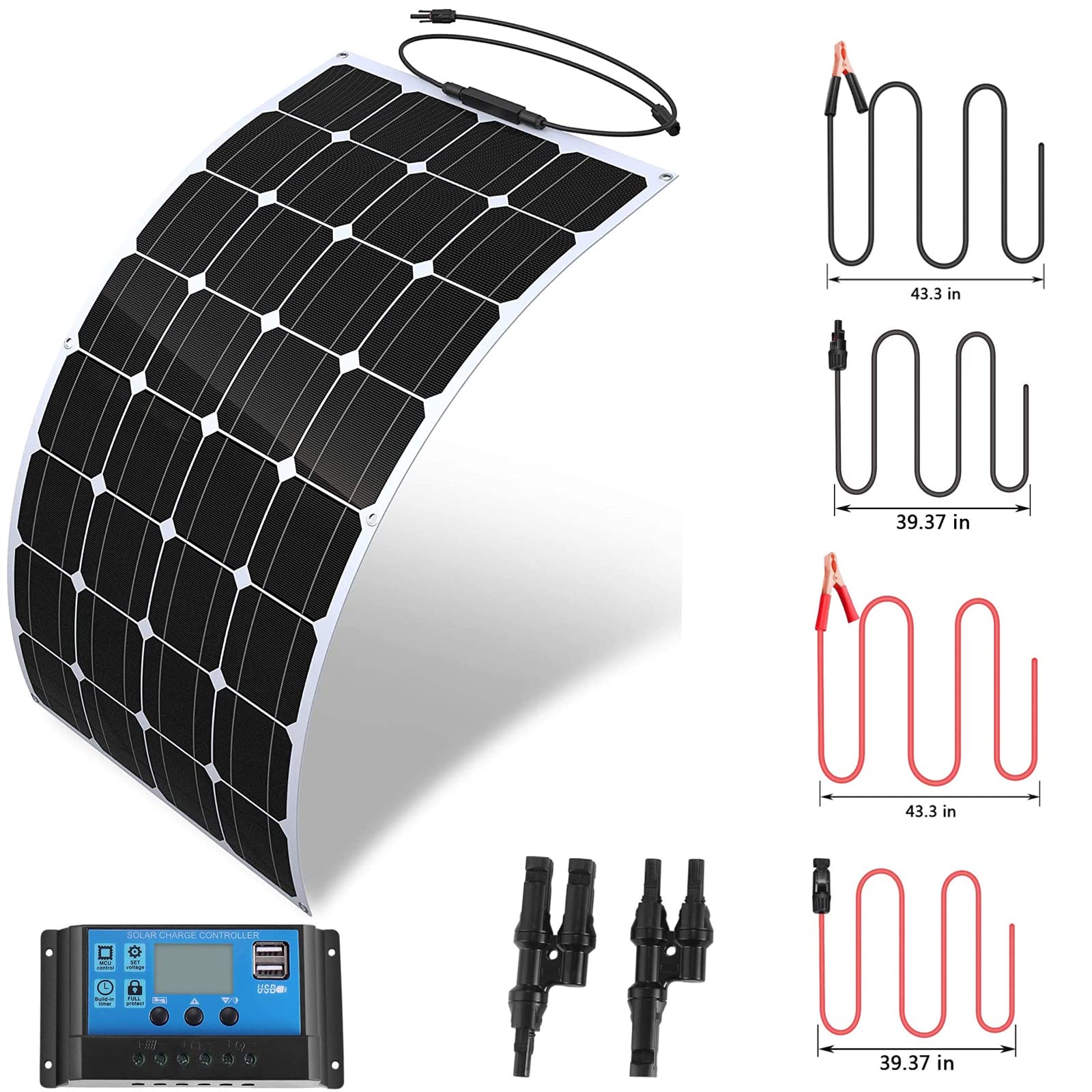 100 Watt Flexible Solar Panel Kit, wegoodsun 18 Volt Monocrystalline Semi-Flexible Bendable Mono Off-Grid Charger for RV, Yachts, Car, Trailers