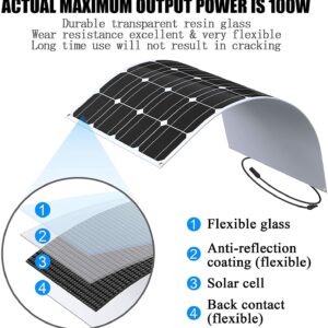 100 Watt Flexible Solar Panel Kit, wegoodsun 18 Volt Monocrystalline Semi-Flexible Bendable Mono Off-Grid Charger for RV, Yachts, Car, Trailers