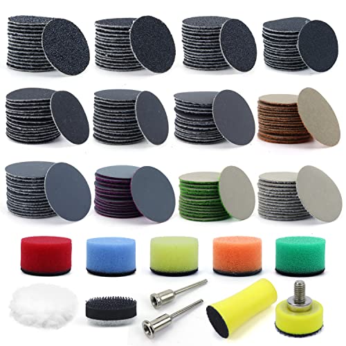 POLIWELL 191 PCS 1 Inch Sanding Discs Hook and Loop 60 to 10000 Wet Dry Sandpaper with 1/8" Shank Backing Pad,Polishing Pads and Interface Pad for Drill Grinder Rotary Tools and Wood Metal Jewelry