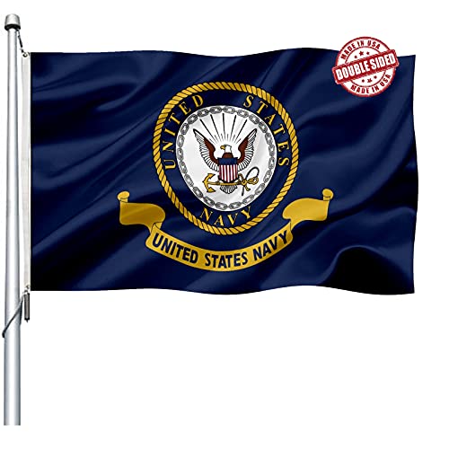 US Navy Emblem Flag Double Sided 3x5 Outdoor- Heavy Duty Navy Naval Military Flags -United State Navy Flags Banner with 2 Brass Grommets 4 Rows Stitched