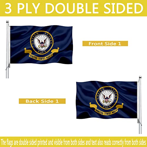 US Navy Emblem Flag Double Sided 3x5 Outdoor- Heavy Duty Navy Naval Military Flags -United State Navy Flags Banner with 2 Brass Grommets 4 Rows Stitched