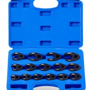 Orion Motor Tech Crowfoot Wrench Set for 8 to 24 mm Flare Nuts, Crowfoot Flare Nut Tool Kit, 15 Piece Large & Small Metric Wrench Set for 3/8" and 1/2" Drives Ratchets Extenders for Nut Removal