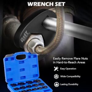 Orion Motor Tech Crowfoot Wrench Set for 8 to 24 mm Flare Nuts, Crowfoot Flare Nut Tool Kit, 15 Piece Large & Small Metric Wrench Set for 3/8" and 1/2" Drives Ratchets Extenders for Nut Removal