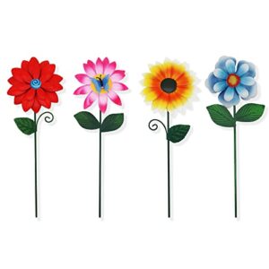 aboxoo 4 pack flower garden stakes decor, outdoor metal colorful sunflowers daisy shaking head yard art, rust proof metal flower stick, indoor outdoor pathway patio lawn decorations