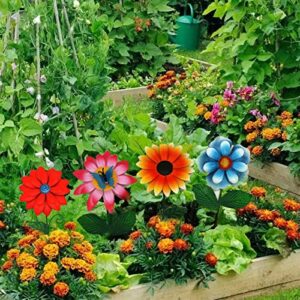 aboxoo 4 Pack Flower Garden Stakes Decor, Outdoor Metal Colorful Sunflowers Daisy Shaking Head Yard Art, Rust Proof Metal Flower Stick, Indoor Outdoor Pathway Patio Lawn Decorations