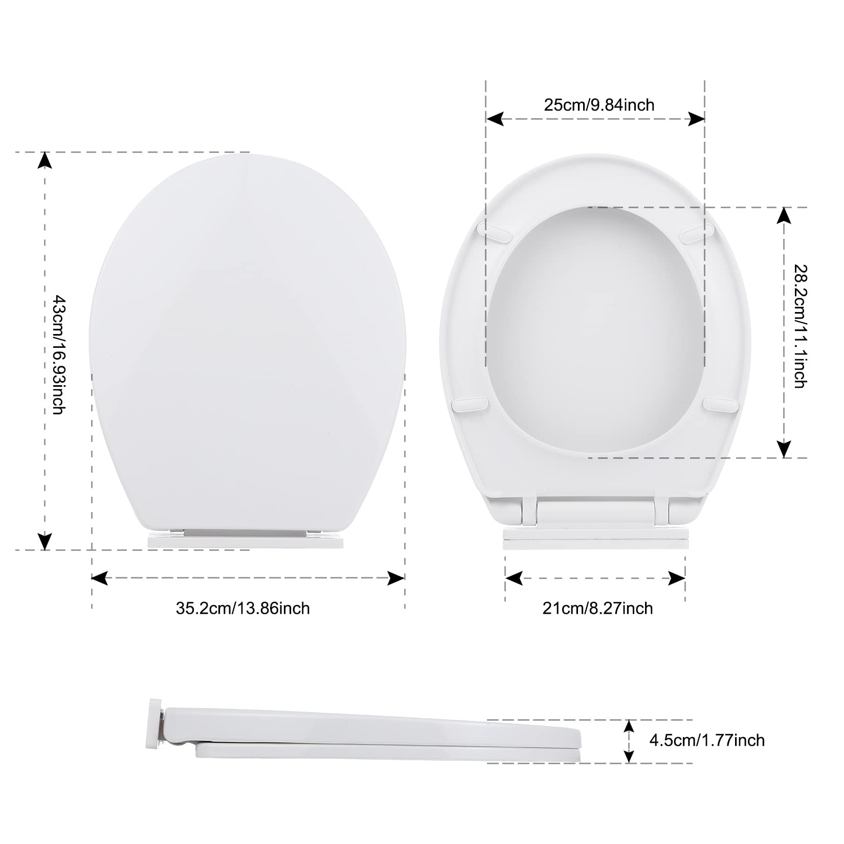 Miibox Removable Round Bowl White Toilet Seat, with Nonslip Grip-Tight Never Loosen Bumpers Prevent Shifting, No Slamming Slow and Quiet-Close Seat Cover, Quick Release Hinges for Easy Cleaning