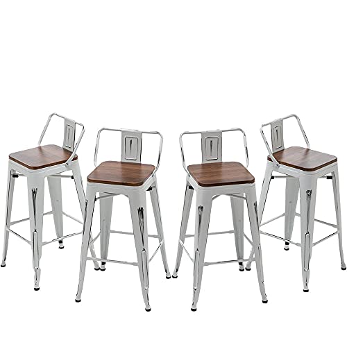 Andeworld Bar Stools Set of 4 Counter Height Stools Industrial Metal Barstools with Wooden Seats(30 Inch, Distressed White)