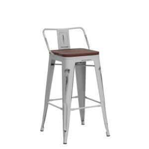 Andeworld Bar Stools Set of 4 Counter Height Stools Industrial Metal Barstools with Wooden Seats(30 Inch, Distressed White)