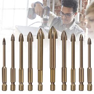 10pcs efficient universal drilling tool,multi-function triangle cross alloy drill bit tip tools,concrete carbide drill tap bit set suitable for glass, ceramic tile wall, and wood (3mm-12mm)