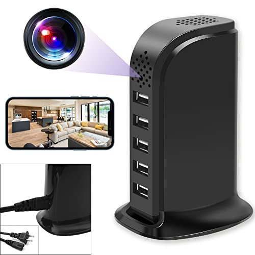 Spy Hidden Camera, WiFi USB Charger Camera 5-Port USB Hub 1080P Wireless Security Nanny Cam Mini Video Recorder with Motion Detection, Support iOS/Android, No Audio