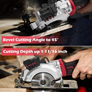 PowerSmart 5.8 Amp 4-1/2 Inch Mini Circular Saw with 4 Blades for Woods, Tile, Soft Metal and Plastic