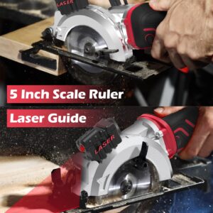 PowerSmart 5.8 Amp 4-1/2 Inch Mini Circular Saw with 4 Blades for Woods, Tile, Soft Metal and Plastic