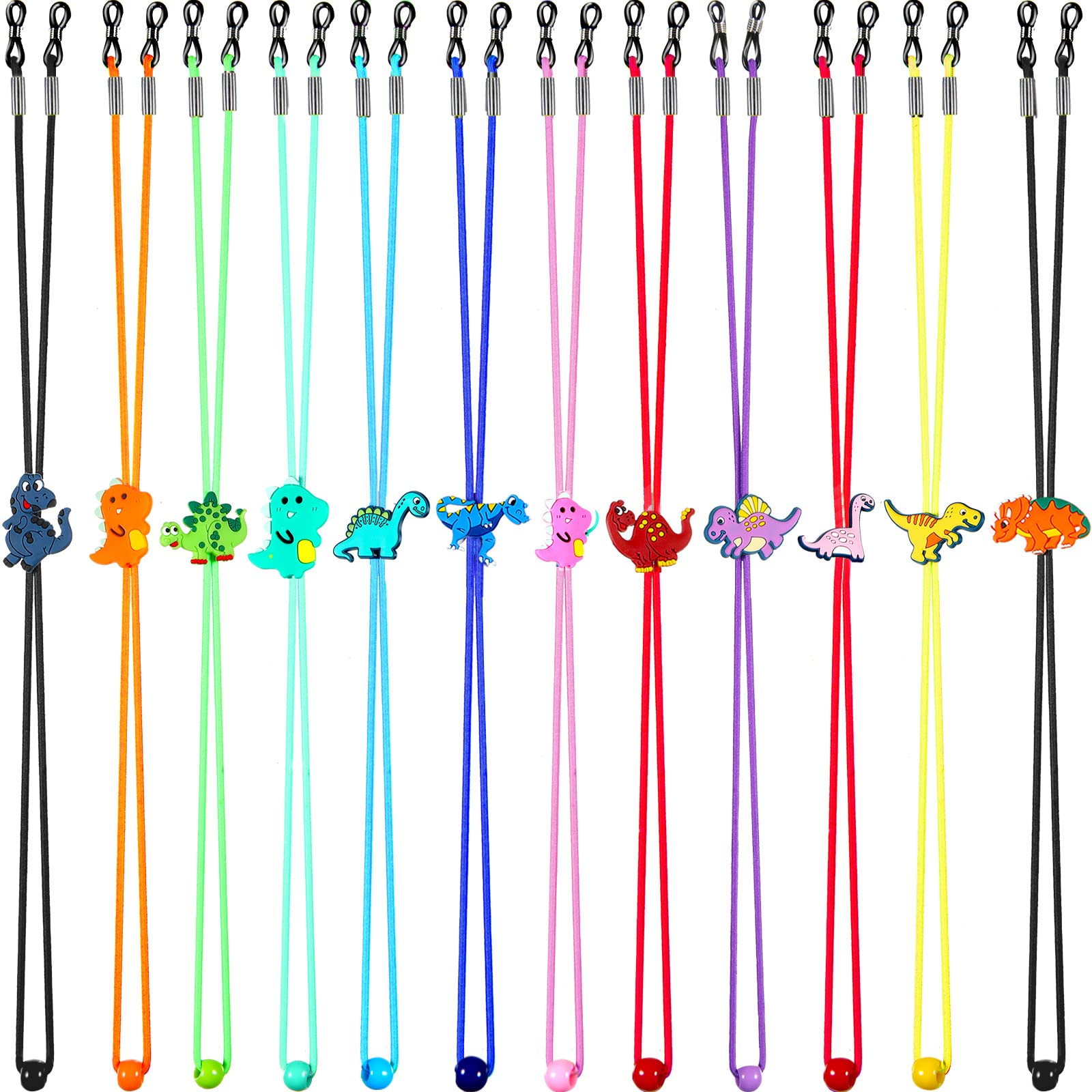 Weewooday 12 Pieces Kids Eyeglass Strap for Glasses Adjustable Cartoon Dinosaur Glasses Lanyard Stretchy Anti-slip Sunglasses Cord Eye Glasses String Strap for Boys Girls Adult