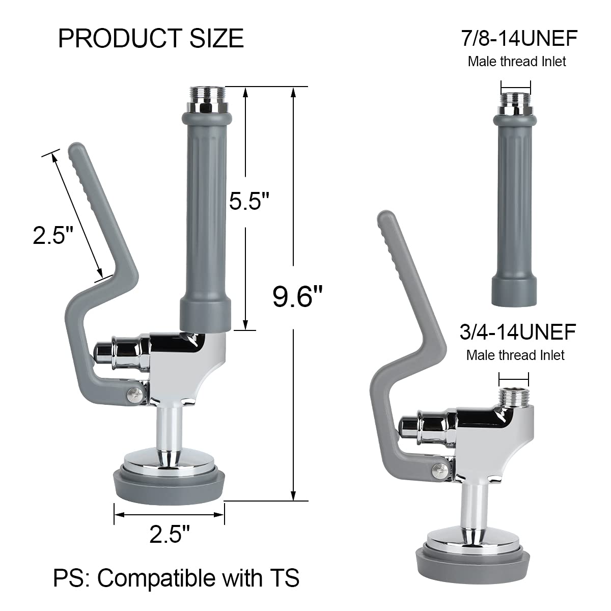 KOLLNIUN Pre Rinse Sprayer Head with Handle Grip Commercial Kitchen Sink Faucet Spray Valve Nozzle 1.42 GPM High Pressure Dish Spray Face for Restaurant Industrial Dishwasher, Gray