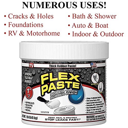 Flex Seal Flex Paste White, 1lb - Leak Repair Kit with Putty Knife Set + Daley Mint Cleaning Towel | Quickly Fills Cracks, Holes, Gaps