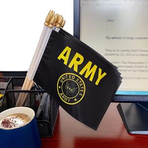 TSMD US Army Gold Crest Stick Flags Small Mini Hand Held Military Flags Decorations,5x8 Inch,12 Pack