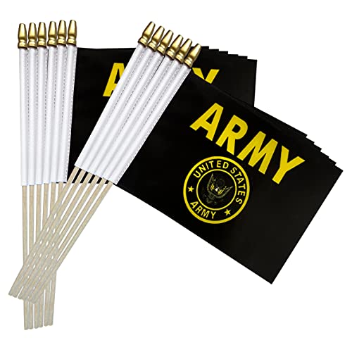 TSMD US Army Gold Crest Stick Flags Small Mini Hand Held Military Flags Decorations,5x8 Inch,12 Pack