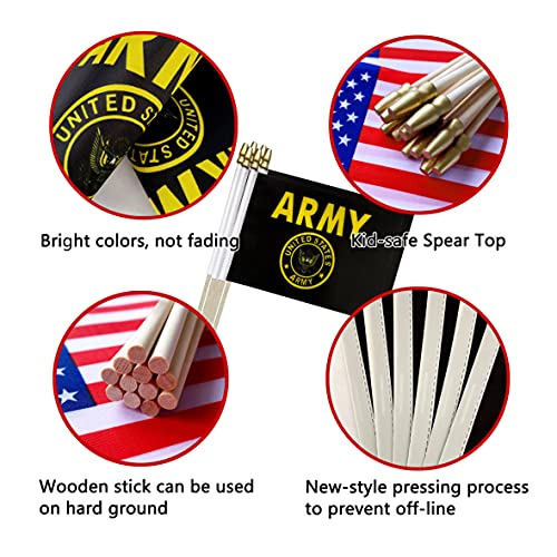 TSMD US Army Gold Crest Stick Flags Small Mini Hand Held Military Flags Decorations,5x8 Inch,12 Pack