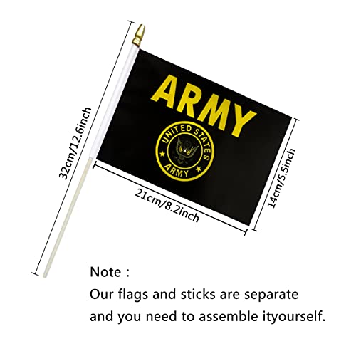 TSMD US Army Gold Crest Stick Flags Small Mini Hand Held Military Flags Decorations,5x8 Inch,12 Pack