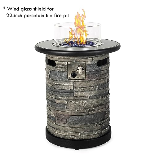 BAIDE HOME Borosilicate Glass Wind Shield for BAIDE HOME Patio Fire Pit Column Series, Round 11.81- Inch x 4.5-Inch Tall, Three Aluminium Holders