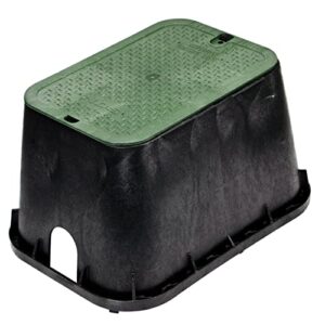 nds 113bc1pk 14 in. x 19 in. rectangular standard series valve box and cover, 12 in. height, irrigation control valve lettering, black box, green overlapping cover, black/green