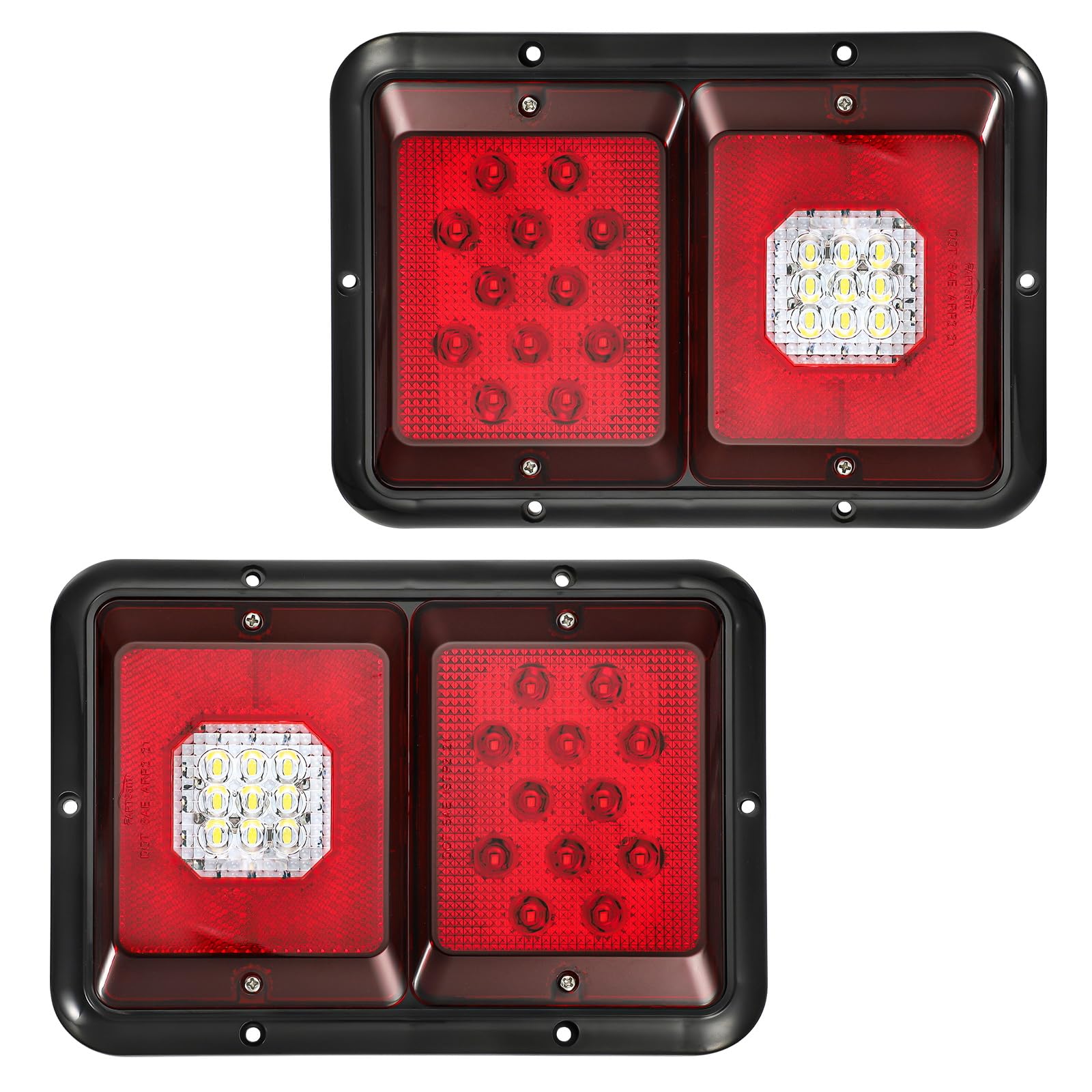 Partsam 2Pcs Double Led Trailer Tail Lights with Horizontal Mount Dual Stop Turn Tail Backup Reverse Lights 33 LED, Surface Mount RV Double Led Taillights, RV Double Led Tail Lights, Black Base