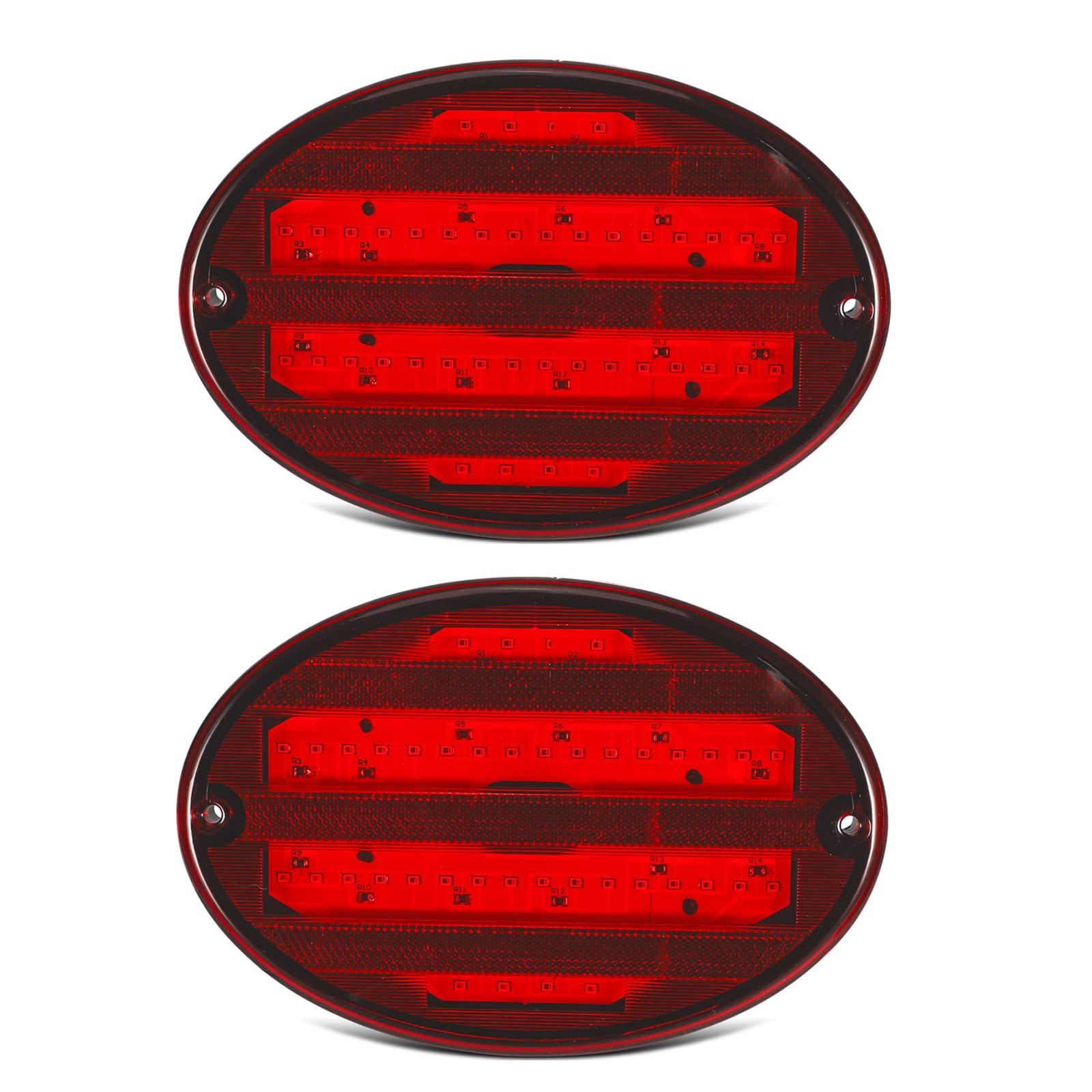 Partsam 2Pcs 8.5" Oval Led Tail Lights 40LED Red for Trailer RV Motorhome Airstream Oval Led Stop Turn Tail Lights Surface Mount Taillights Replacement Lights IP68 Submersible w/Mounting Gaskets