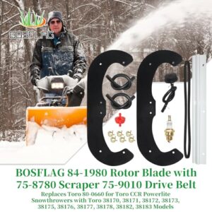BOSFLAG 84-1980 Snow Blower Paddles with 75-8780 Scraper 75-9010 Belt Replaces 75-9090, 80-0660 for Toro 38182, 38183, 38173, 38170, 38171, 38172, 38175, 38176, 38177, 38178 CCR Powerlite Snowthrowers
