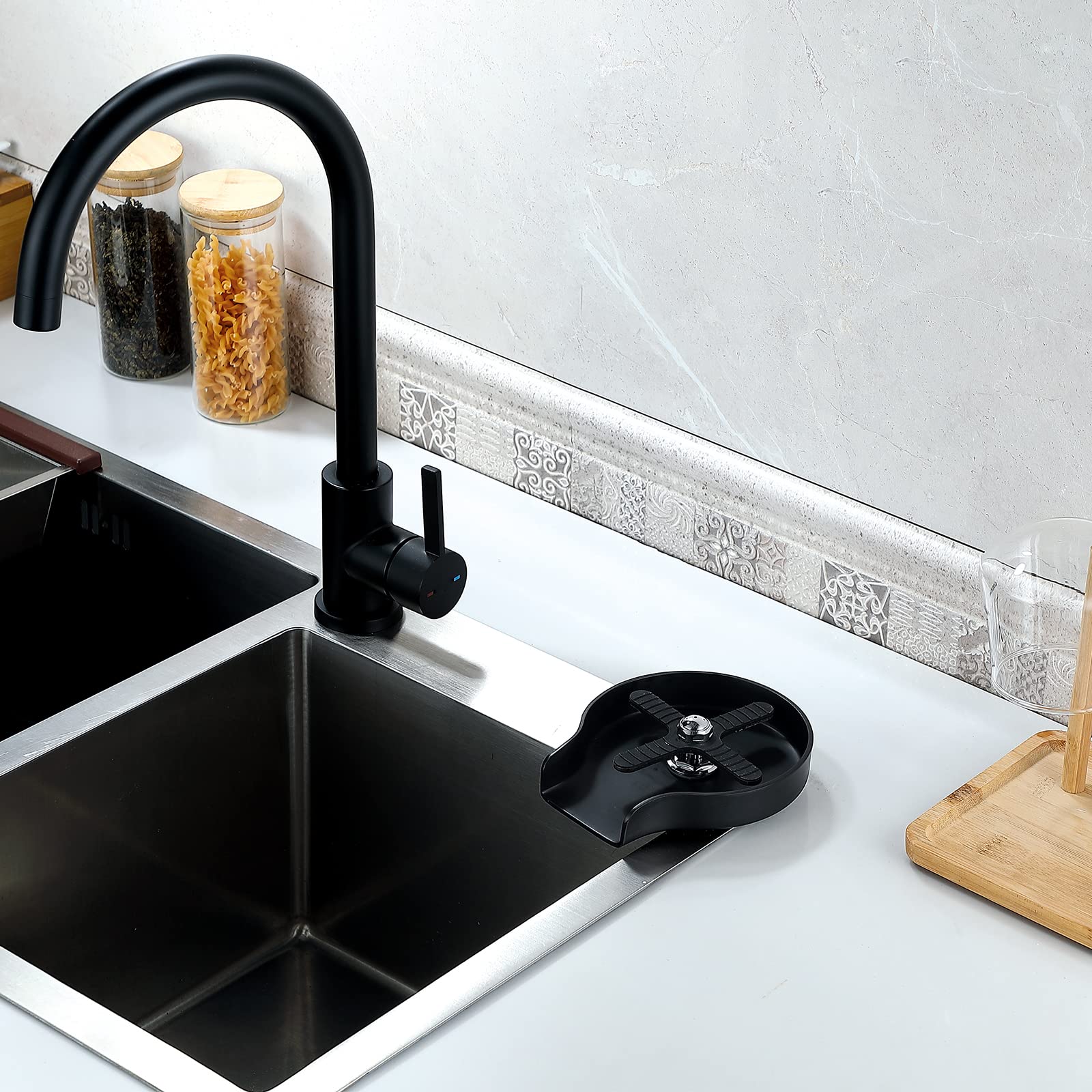 ARRISEA Metal Faucet Glass Rinser for Kitchen Sink, Matte Black Cup Rinser, Kitchen Sink Accessories, Bottle Washer