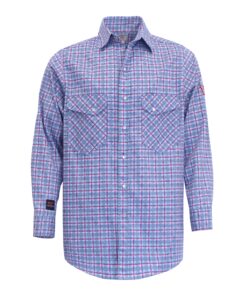 ticomela fr shirt for men flame resistant shirts 6.5oz light weight blue/red plaid men's fire retardant snap shirts