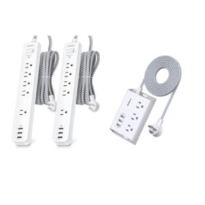 2 pack power strip surge protector and extension cord with 3 usb ports 3 widely spaced outlets