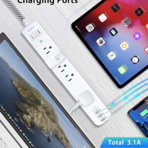 2 Pack Power Strip Surge Protector and Extension Cord with 3 USB Ports 3 Widely Spaced Outlets