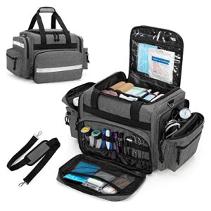 damero professional medical bag empty, first responder trauma bag with detachable dividers for home health care, emt, ems, gray(bag only)