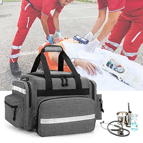 Damero Professional Medical Bag Empty, First Responder Trauma Bag with Detachable Dividers for Home Health Care, EMT, EMS, Gray(BAG ONLY)