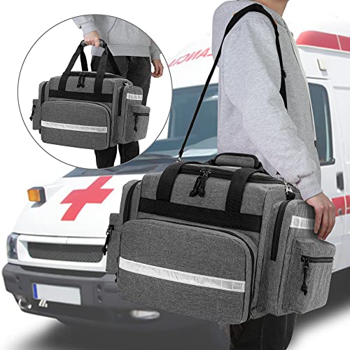 Damero Professional Medical Bag Empty, First Responder Trauma Bag with Detachable Dividers for Home Health Care, EMT, EMS, Gray(BAG ONLY)