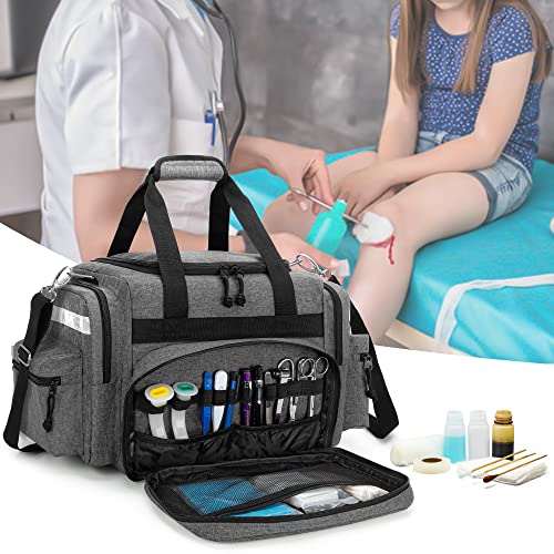 Damero Professional Medical Bag Empty, First Responder Trauma Bag with Detachable Dividers for Home Health Care, EMT, EMS, Gray(BAG ONLY)