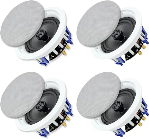 Herdio 6.5 inch 640 Watts Ceiling Speakers 2 Way Flush Mount Passive Perfect for Office,Kitchen,Living Room,Bathroom(4 Speakers)