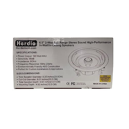 Herdio 6.5 inch 640 Watts Ceiling Speakers 2 Way Flush Mount Passive Perfect for Office,Kitchen,Living Room,Bathroom(4 Speakers)