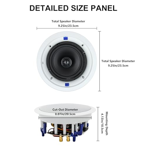 Herdio 6.5 inch 640 Watts Ceiling Speakers 2 Way Flush Mount Passive Perfect for Office,Kitchen,Living Room,Bathroom(4 Speakers)