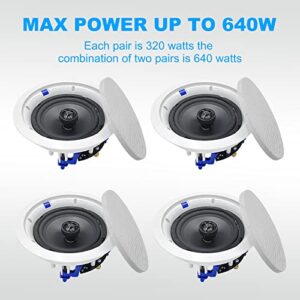 Herdio 6.5 inch 640 Watts Ceiling Speakers 2 Way Flush Mount Passive Perfect for Office,Kitchen,Living Room,Bathroom(4 Speakers)