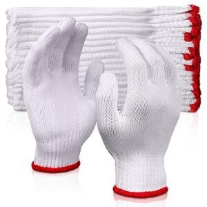 Hicarer 24 Pairs White Cotton Work Gloves Hand Knit Working Gloves Protection Gloves for BBQ Thicken Liners Gloves Industry String Safety Grip Protection Soft Gloves for Cut Repair Mechanic Gardening