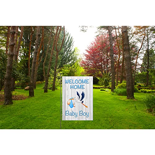 Welcome Home Baby Boy Garden Flag Baby Shower Birth Announcement Family Party Newborn Gender Reveal Lawn Yard Sign Pink Stork Outdoor Decoration Burlap Banner 12.5 x 18 Inch (Blue-Baby Boy)