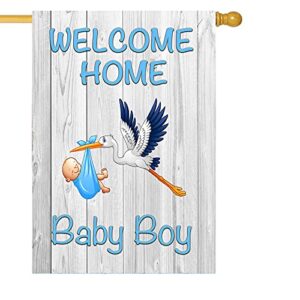 Welcome Home Baby Boy Garden Flag Baby Shower Birth Announcement Family Party Newborn Gender Reveal Lawn Yard Sign Pink Stork Outdoor Decoration Burlap Banner 12.5 x 18 Inch (Blue-Baby Boy)