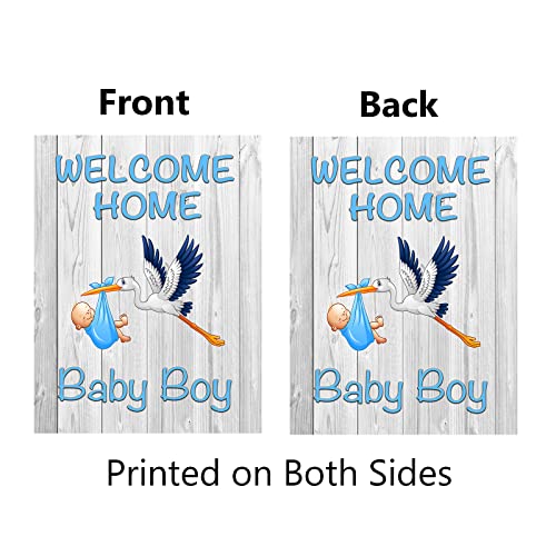 Welcome Home Baby Boy Garden Flag Baby Shower Birth Announcement Family Party Newborn Gender Reveal Lawn Yard Sign Pink Stork Outdoor Decoration Burlap Banner 12.5 x 18 Inch (Blue-Baby Boy)