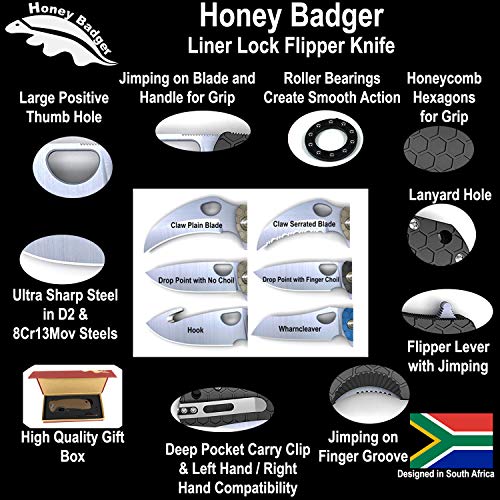 Western Active Honey Badger Knife - Flipper Leaf Pocket Knife, EDC Knife, Knife with 3.63" Blade, Fiberglass-Reinforced Nylon Handle, & Reversible Pocket Clip, 3.8oz - Leaf Blade Large
