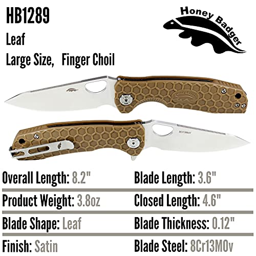 Western Active Honey Badger Knife - Flipper Leaf Pocket Knife, EDC Knife, Knife with 3.63" Blade, Fiberglass-Reinforced Nylon Handle, & Reversible Pocket Clip, 3.8oz - Leaf Blade Large