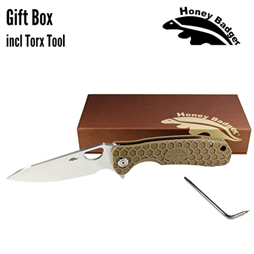 Honey Badger Leaf Pocket Knife for Men and Women - Folding Pocket Knife with Clip, Mini Folding Knife, Multitool Knife, Outdoor Camping Knife, Small Pocket Knife, Lightweight Pocket Knife - Medium Tan